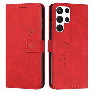 For Samsung Galaxy S22 Ultra Skin Feel Heart Pattern Leather Phone Case(Red)