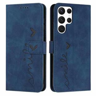 For Samsung Galaxy S22 Ultra Skin Feel Heart Pattern Leather Phone Case(Blue)