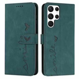 For Samsung Galaxy S22 Ultra Skin Feel Heart Pattern Leather Phone Case(Green)