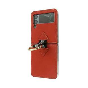 For Samsung Galaxy Z Flip3 5G Cross Texture Genuine Leather Folding Phone Case(Red)