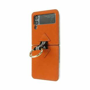 For Samsung Galaxy Z Flip3 5G Cross Texture Genuine Leather Folding Phone Case(Orange)