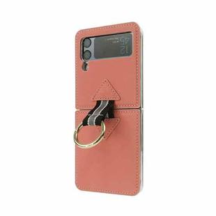 For Samsung Galaxy Z Flip3 5G Cross Texture Genuine Leather Folding Phone Case(Pink)