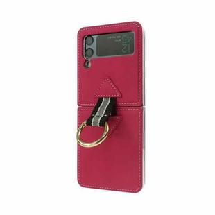 For Samsung Galaxy Z Flip3 5G Cross Texture Genuine Leather Folding Phone Case(Rose Red)