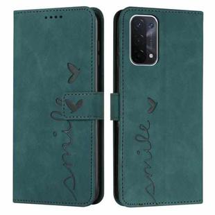 For OPPO A54/A74/A93 Skin Feel Heart Pattern Leather Phone Case(Green)