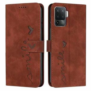 For OPPO A94 4G/F19 Pro Skin Feel Heart Pattern Leather Phone Case(Brown)