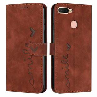 For OPPO A7/A5s/A12 Skin Feel Heart Pattern Leather Phone Case(Brown)