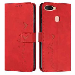 For OPPO A7/A5s/A12 Skin Feel Heart Pattern Leather Phone Case(Red)