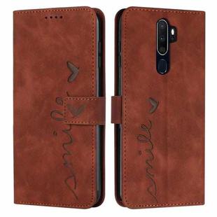 For Oppo A9 2020 Skin Feel Heart Pattern Leather Phone Case(Brown)