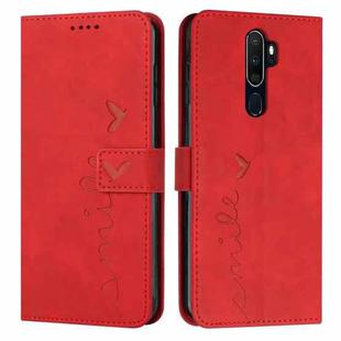 For Oppo A9 2020 Skin Feel Heart Pattern Leather Phone Case(Red)