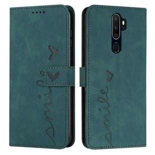 For Oppo A9 2020 Skin Feel Heart Pattern Leather Phone Case(Green)