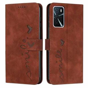 For OPPO A16/A16s Skin Feel Heart Pattern Leather Phone Case(Brown)