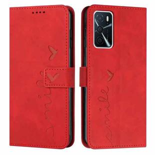For OPPO A16/A16s Skin Feel Heart Pattern Leather Phone Case(Red)