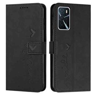 For OPPO A16/A16s Skin Feel Heart Pattern Leather Phone Case(Black)