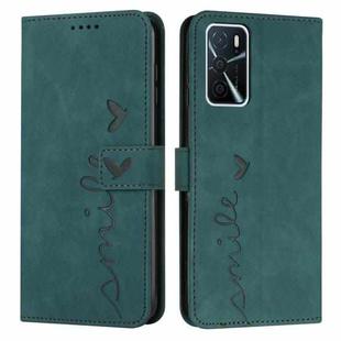 For OPPO A16/A16s Skin Feel Heart Pattern Leather Phone Case(Green)