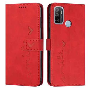 For OPPO A53 Skin Feel Heart Pattern Leather Phone Case(Red)