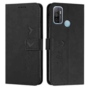 For OPPO A53 Skin Feel Heart Pattern Leather Phone Case(Black)
