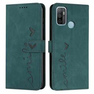 For OPPO A53 Skin Feel Heart Pattern Leather Phone Case(Green)