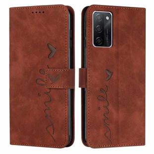 For OPPO A55s Skin Feel Heart Pattern Leather Phone Case(Brown)