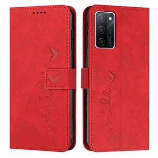 For OPPO A55s Skin Feel Heart Pattern Leather Phone Case(Red)