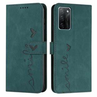 For OPPO A55s Skin Feel Heart Pattern Leather Phone Case(Green)