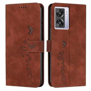 For OPPO A57 Skin Feel Heart Pattern Leather Phone Case(Brown)