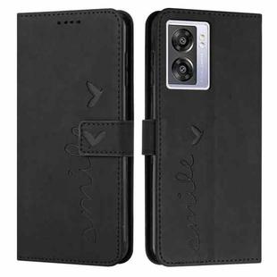 For OPPO A57 Skin Feel Heart Pattern Leather Phone Case(Black)