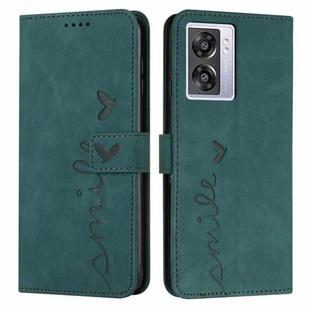 For OPPO A57 Skin Feel Heart Pattern Leather Phone Case(Green)