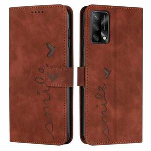 For OPPO A74 4G/F19 Skin Feel Heart Pattern Leather Phone Case(Brown)