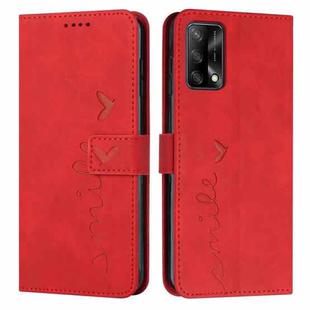 For OPPO A74 4G/F19 Skin Feel Heart Pattern Leather Phone Case(Red)
