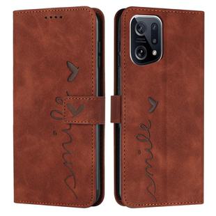 For OPPO Find X5 Skin Feel Heart Pattern Leather Phone Case(Brown)