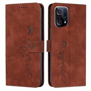 For OPPO Find X5 Pro Skin Feel Heart Pattern Leather Phone Case(Brown)