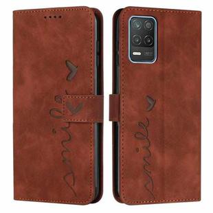 For OPPO Realme 8 5G/Realme V13 5G Skin Feel Heart Pattern Leather Phone Case(Brown)