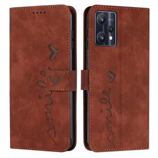 For OPPO Realme 9 Pro Skin Feel Heart Pattern Leather Phone Case(Brown)