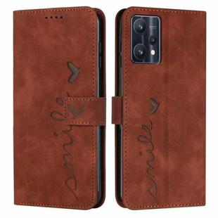 For OPPO Realme 9 Pro+ Skin Feel Heart Pattern Leather Phone Case(Brown)