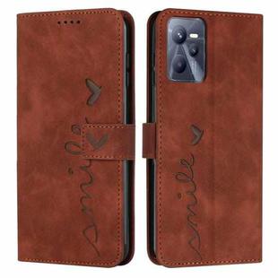 For OPPO Realme C35 Skin Feel Heart Pattern Leather Phone Case(Brown)