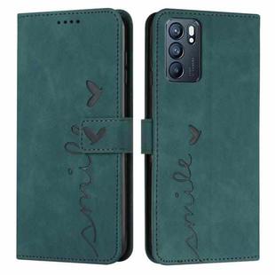 For OPPO Reno6 5G Skin Feel Heart Pattern Leather Phone Case(Green)