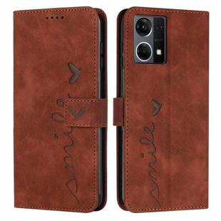 For OPPO Reno7 4G Skin Feel Heart Pattern Leather Phone Case(Brown)