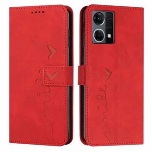 For OPPO Reno7 4G Skin Feel Heart Pattern Leather Phone Case(Red)