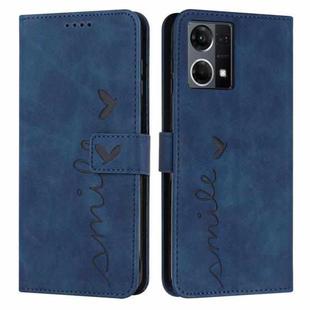 For OPPO Reno7 4G Skin Feel Heart Pattern Leather Phone Case(Blue)