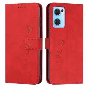 For OPPO Reno7 5G Skin Feel Heart Pattern Leather Phone Case(Red)