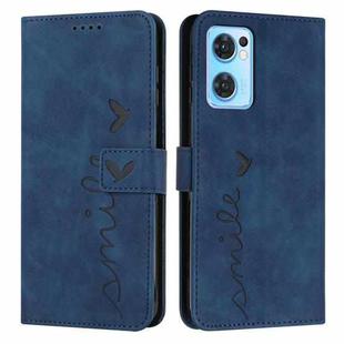 For OPPO Reno7 5G Skin Feel Heart Pattern Leather Phone Case(Blue)