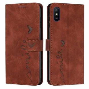 For Xiaomi Redmi 9A Skin Feel Heart Pattern Leather Phone Case(Brown)