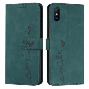 For Xiaomi Redmi 9A Skin Feel Heart Pattern Leather Phone Case(Green)