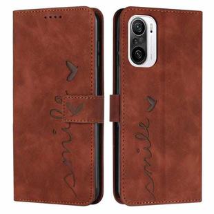 For Xiaomi Redmi K40/K40 Pro Skin Feel Heart Pattern Leather Phone Case(Brown)