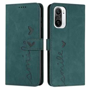For Xiaomi Redmi K40/K40 Pro Skin Feel Heart Pattern Leather Phone Case(Green)