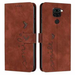For Xiaomi Redmi Note 9 Skin Feel Heart Pattern Leather Phone Case(Brown)