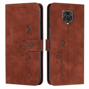 For Xiaomi Redmi Note 9s/Note 9 Pro Skin Feel Heart Pattern Leather Phone Case(Brown)