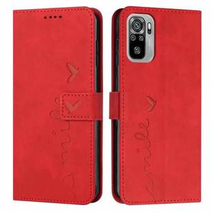 For Xiaomi Redmi Note 10 4G/Note 10s Skin Feel Heart Pattern Leather Phone Case(Red)