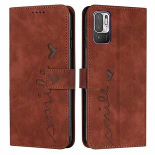 For Xiaomi Redmi Note 10 5G Skin Feel Heart Pattern Leather Phone Case(Brown)
