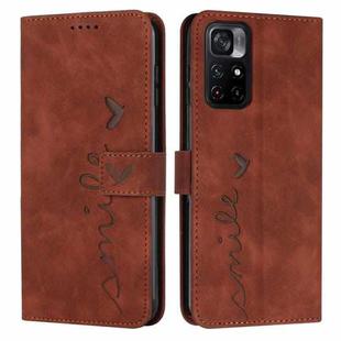 For Xiaomi Redmi Note 11 5G Skin Feel Heart Pattern Leather Phone Case(Brown)